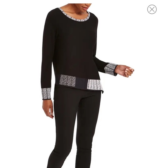 NIC+ZOE Stand Out Sweater | Black Knit Pleated Sparkle Holiday Cocktail - Picture 3 of 9